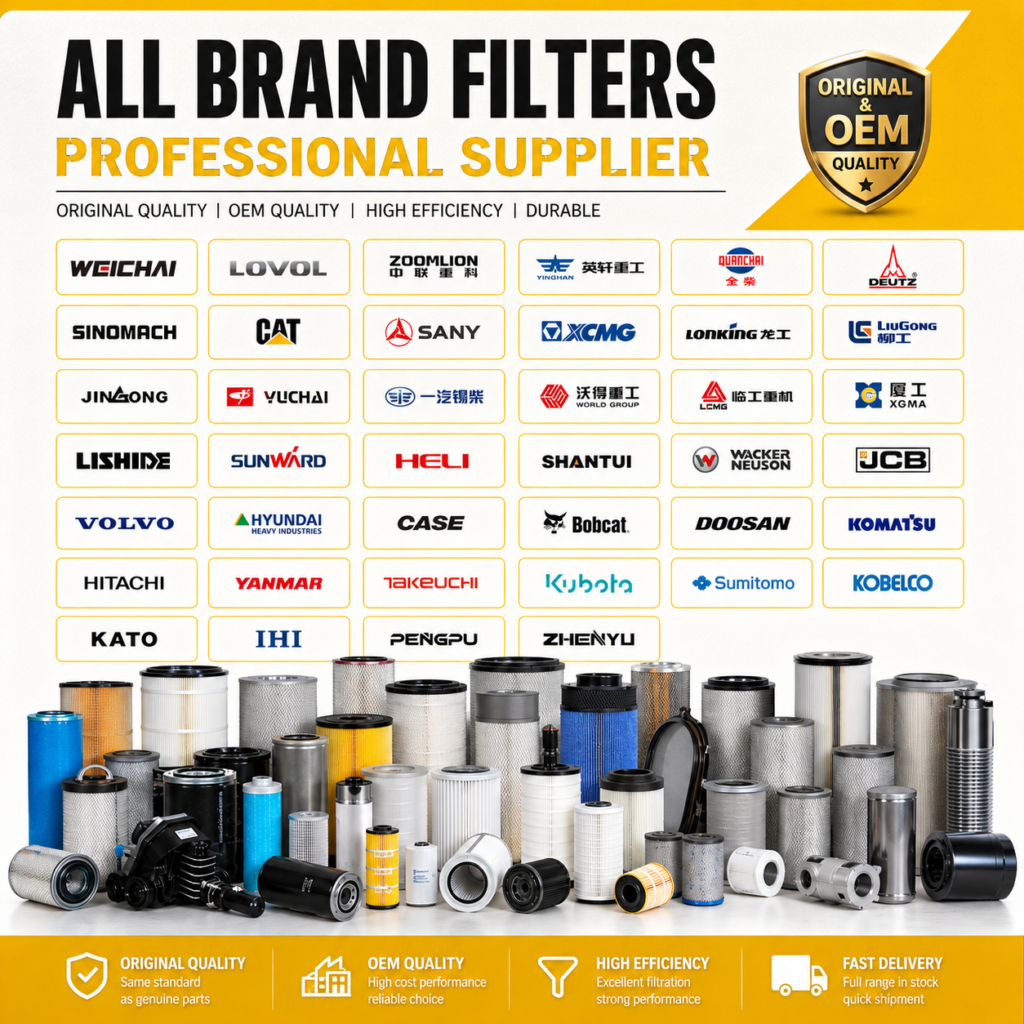 OEM-Quality Replacement Filters — Oil, Diesel, Air & Hydraulic Filters for 36+ Machinery Brands